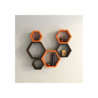 Decorasia Hexagon Shape Wood Wall Shelf  (Number of Shelves - 6, Brown, Orange)